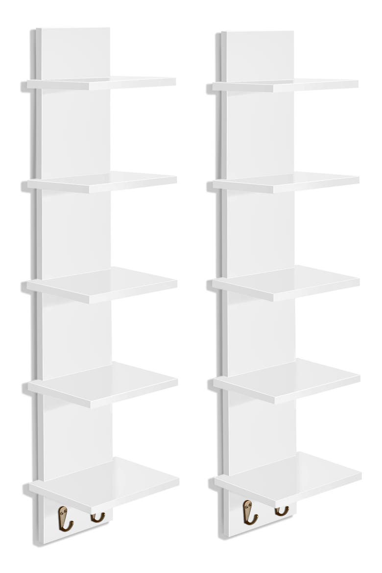 Set of 2 5-Tier Wall Shelves, Main, color, WHITE