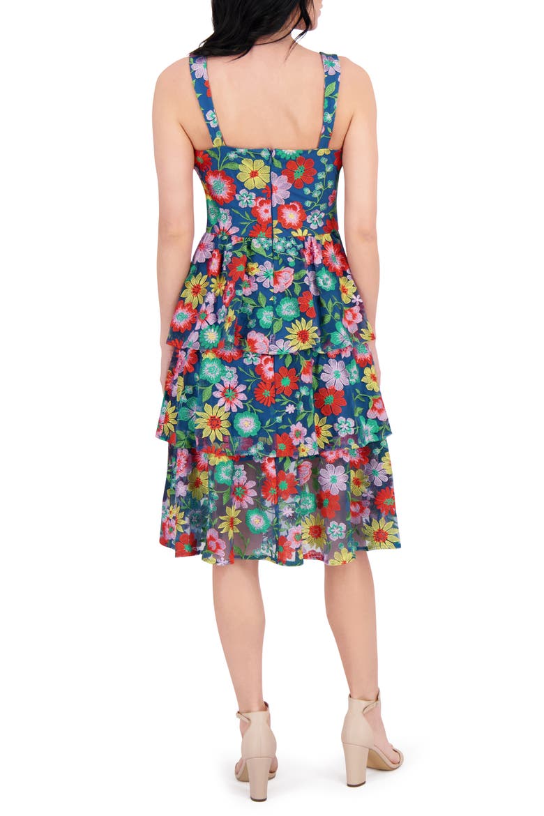 Embroidered Mesh Tiered Dress, Alternate, color, BLUE MULTI