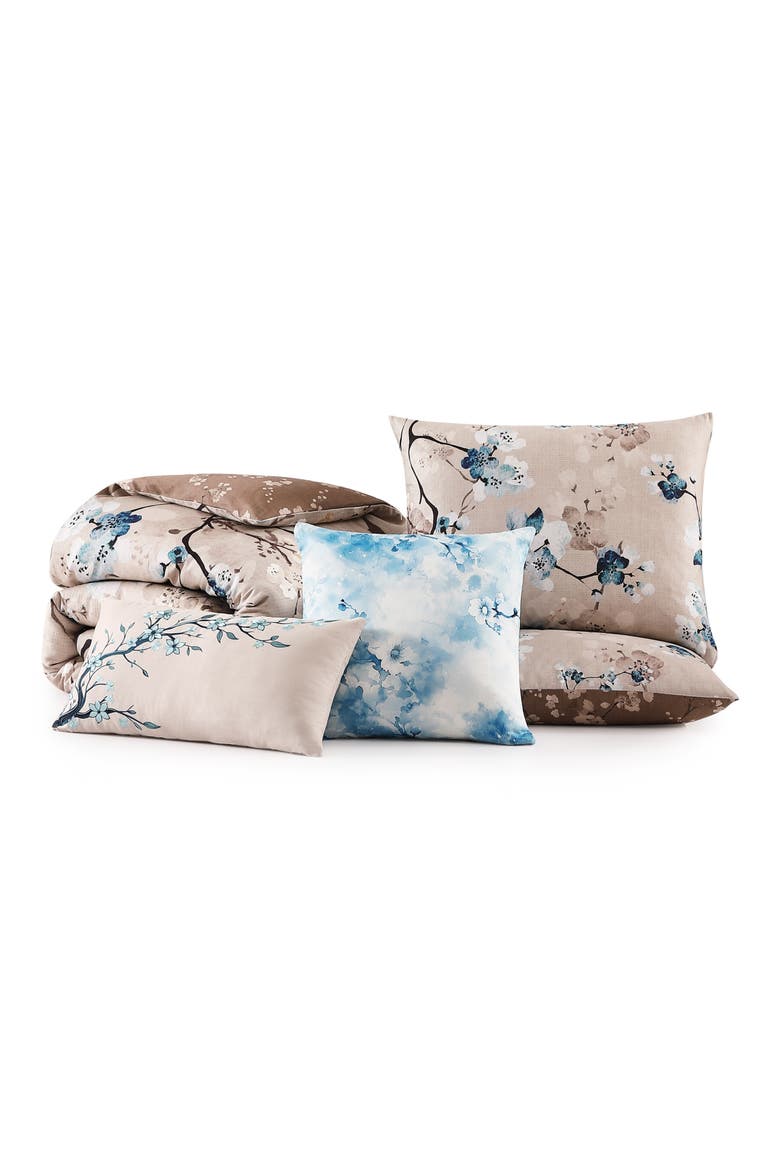 Blue Blossom Reversible 5-Piece Comforter Set, Alternate, color, BROWN