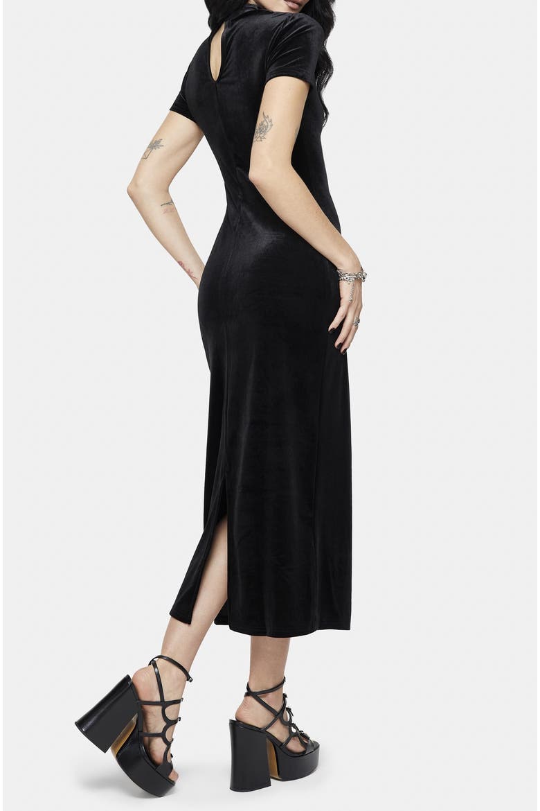 Cameo Flocked Mesh Insert Midi Dress, Alternate, color, Black