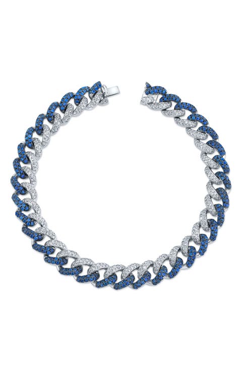 Blue Sapphire & Diamond Pavé 18K Gold Curb Chain Bracelet