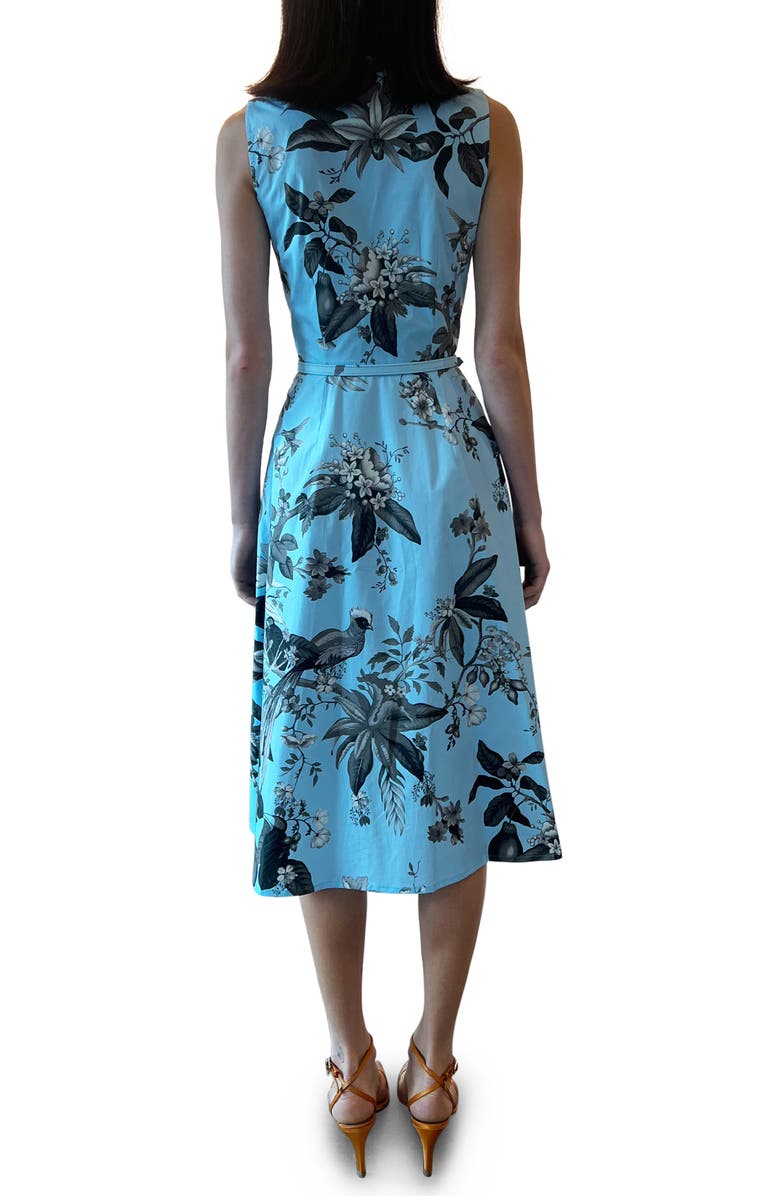 Oscar de la Renta Flora & Fauna Sleeveless Stretch Cotton Poplin Midi Shirtdress, Alternate, color,