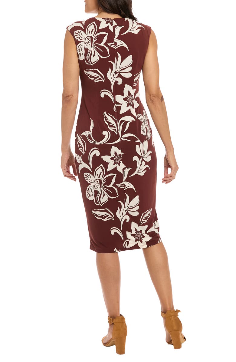 London Times Floral Sleeveless Midi Sheath Dress, Alternate, color, Brown/ Ivory