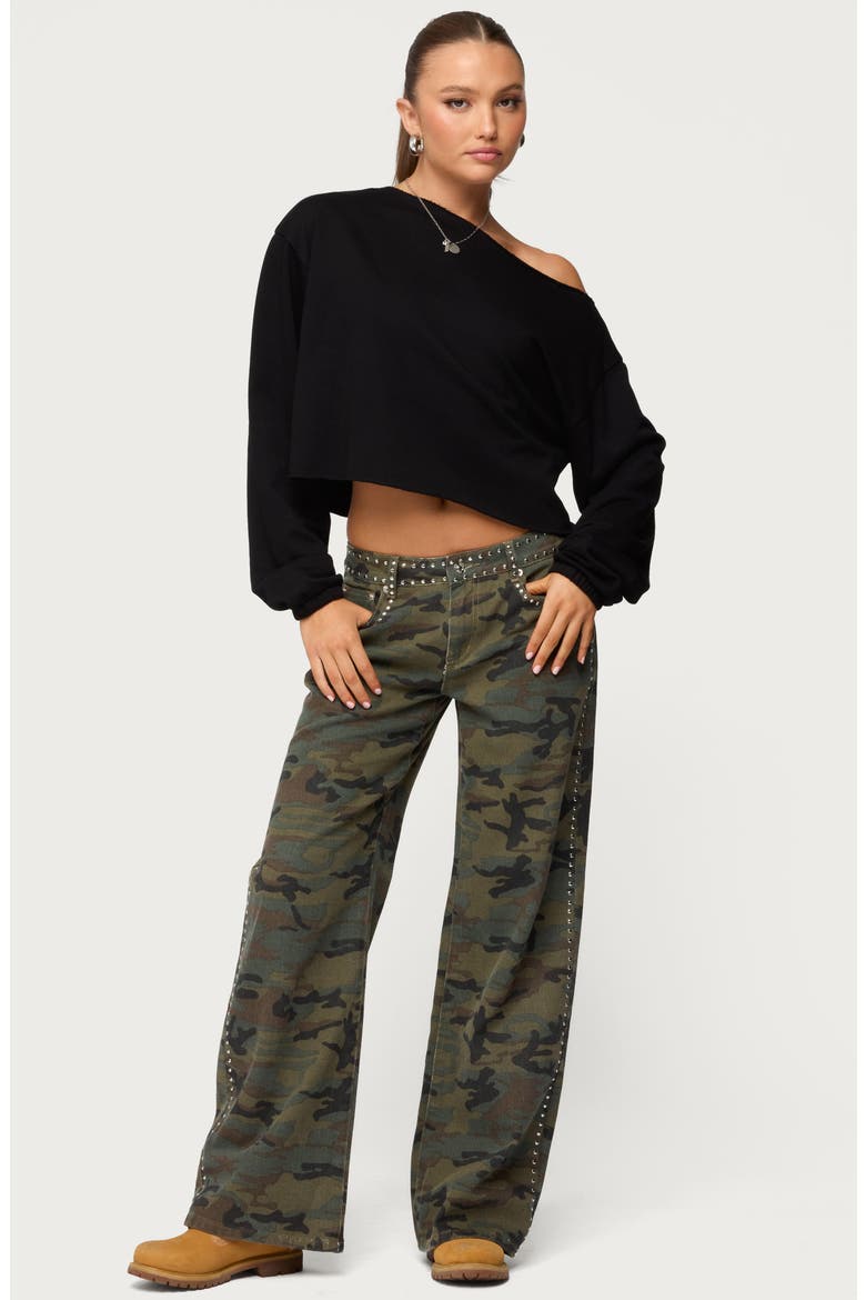 Quicy Studded Low Rise Baggy Jeans, Alternate, color, OLIVE-WASHED
