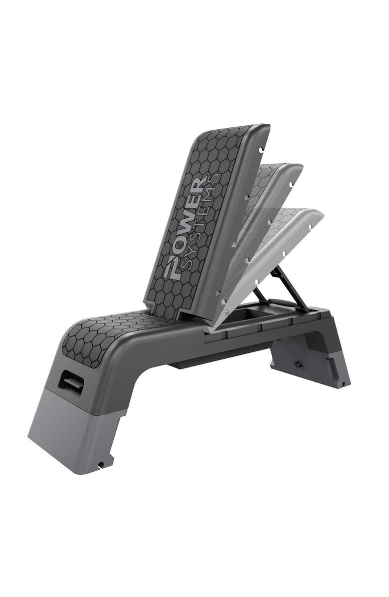 Power system Aerobic Deck, Adjustable Fitness Deck Bench w/Adjustable Deck & Resistance Band Clips, Alternate, color, Black