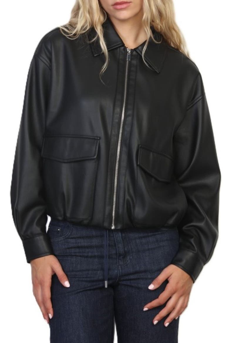 Faux Leather Jacket, Main, color, BLACK