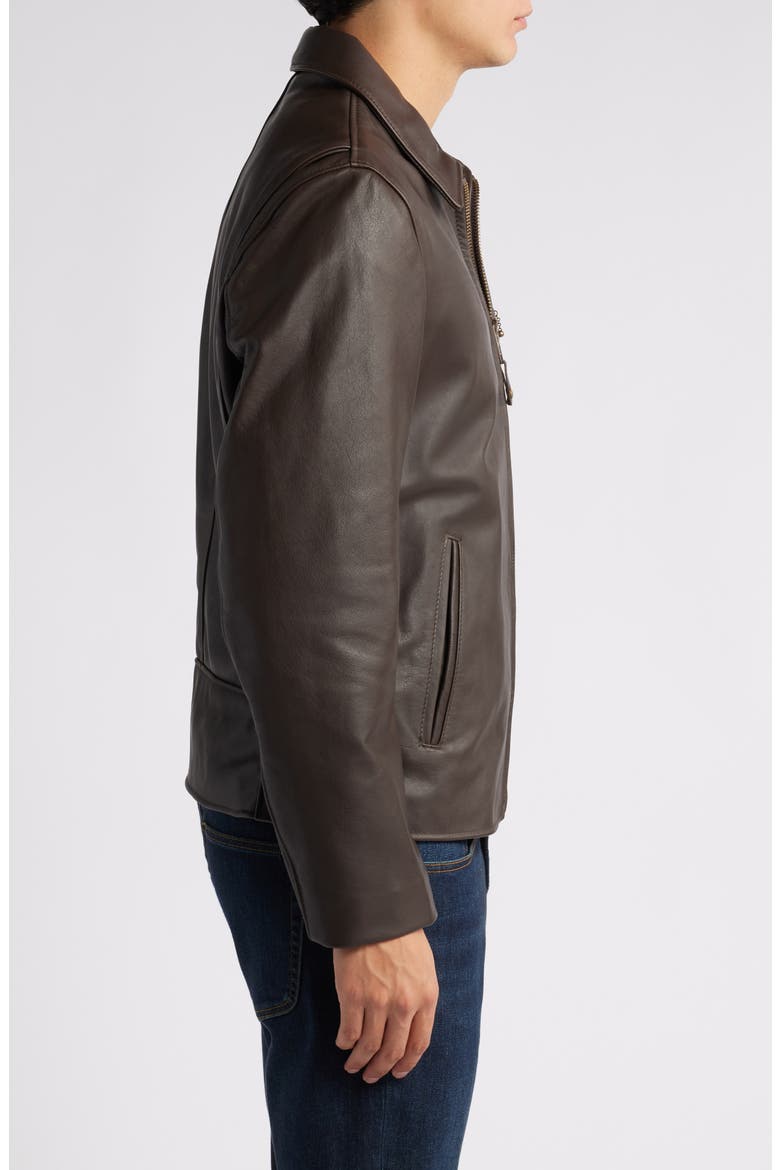 Waxy Cowhide Leather Moto Jacket, Alternate, color, BROWN