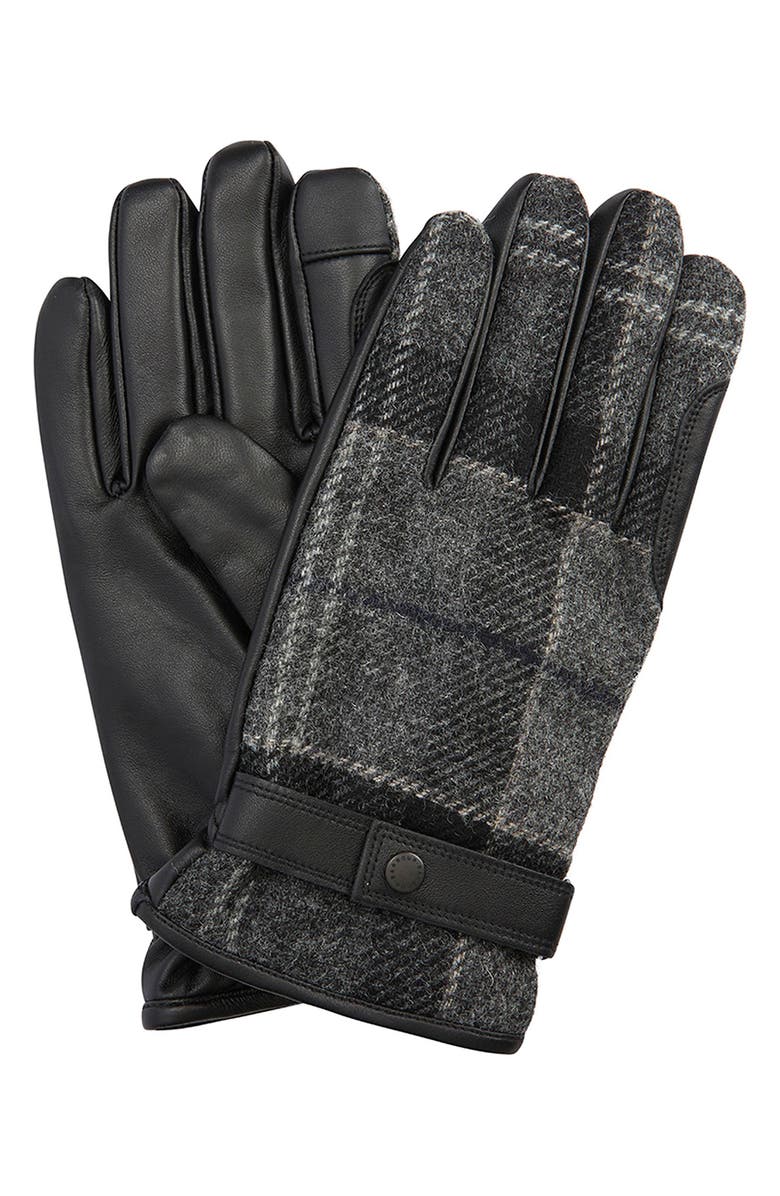 Barbour Newbrough Waterproof Tartan Mixed Media Gloves, Alternate, color, Black/ Grey
