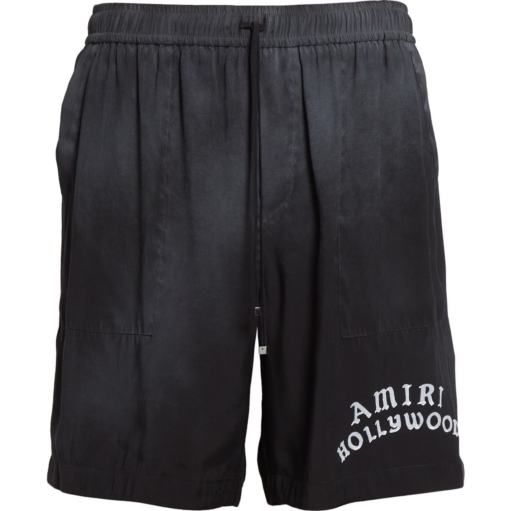 Amiri Hollywood Straight-leg Logo-flocked Modal-blend Drawstring Shorts In Black