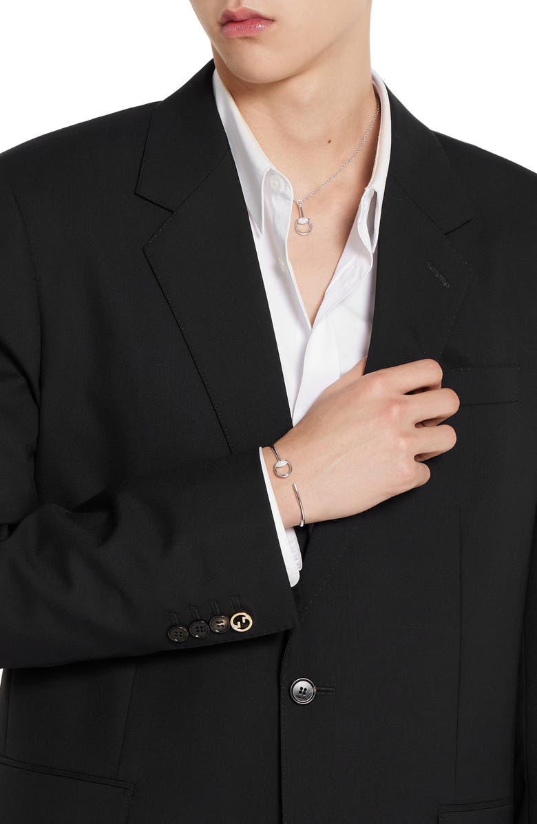 Gucci Horsebit Diamond Cuff Bracelet, Alternate, color, White Gold