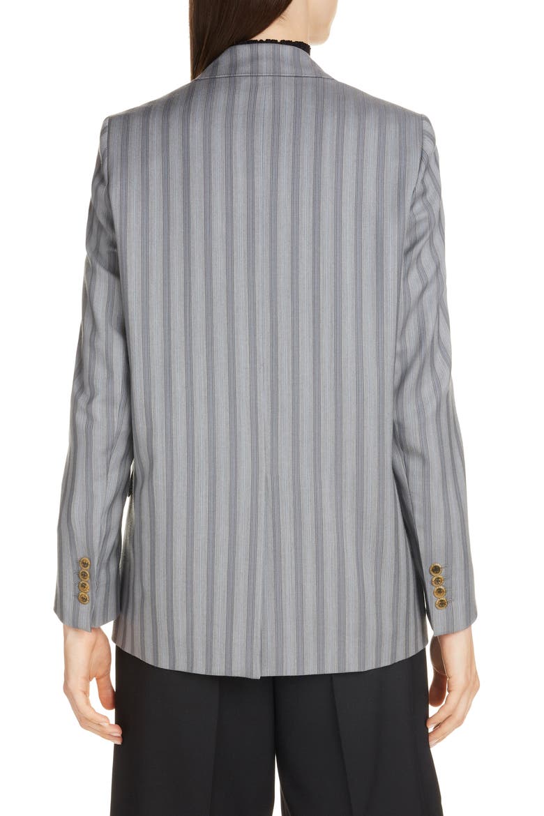 Janny Double Breasted Pinstripe Wool Blazer, Alternate, color, LIGHT GREY