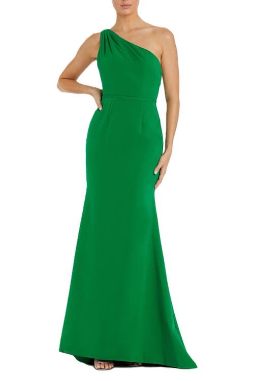 Mac Duggal Ieena One-shoulder Sheath Gown In Emerald