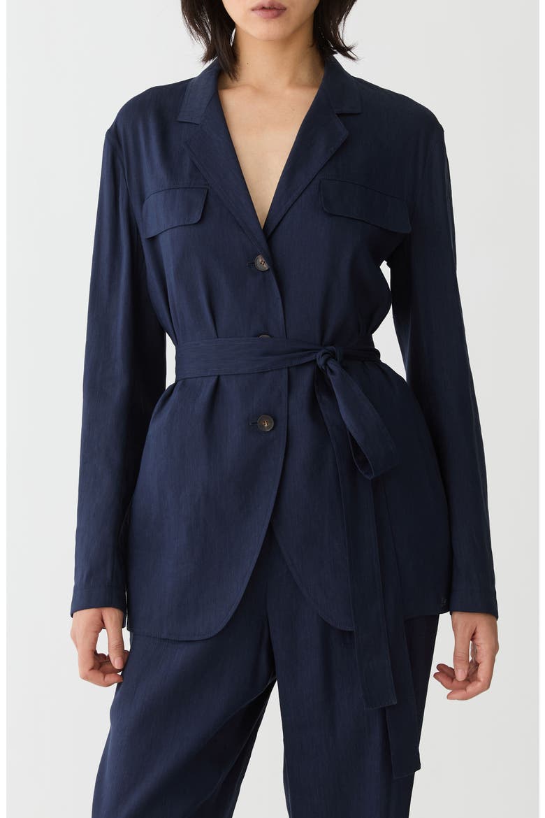 Belted Linen Blend Jacket, Main, color, INK