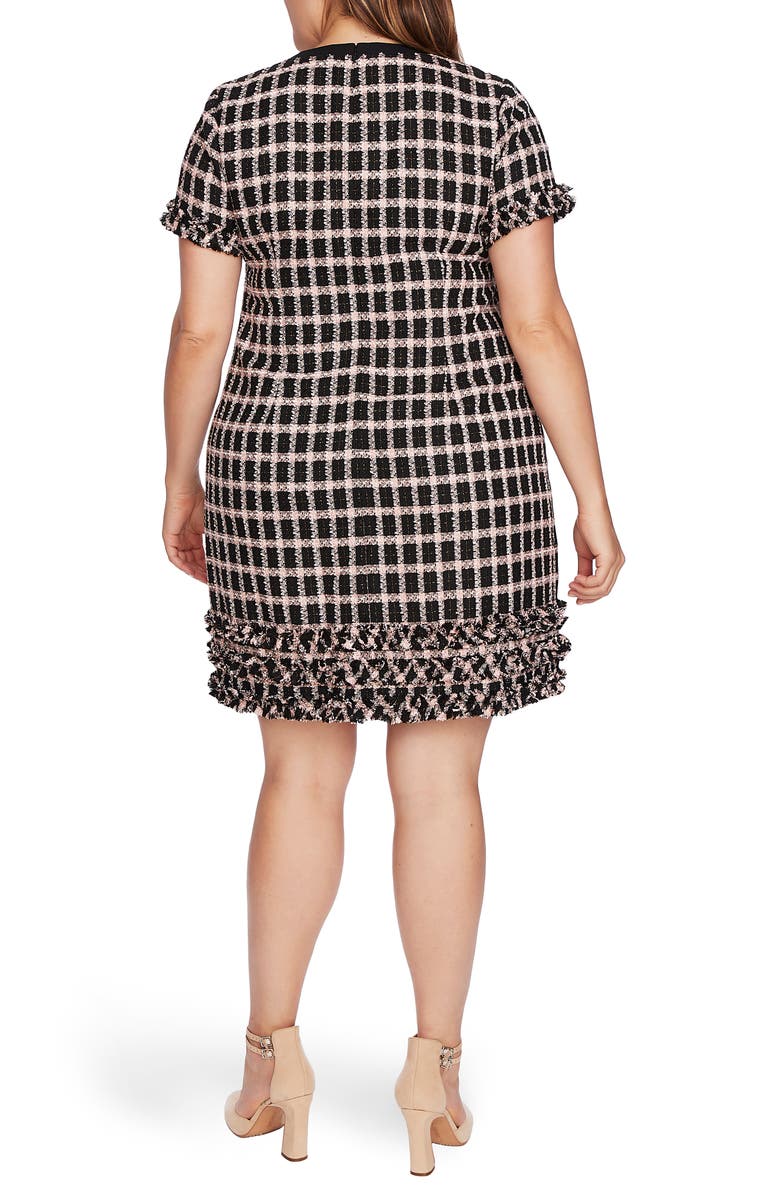 CeCe Grid Tweed Short Sleeve A-Line Dress, Alternate, color,