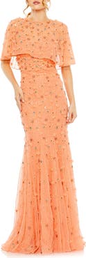 Mac Duggal Women's Embellished Illusion Cape Sleeve Trumpet Gown