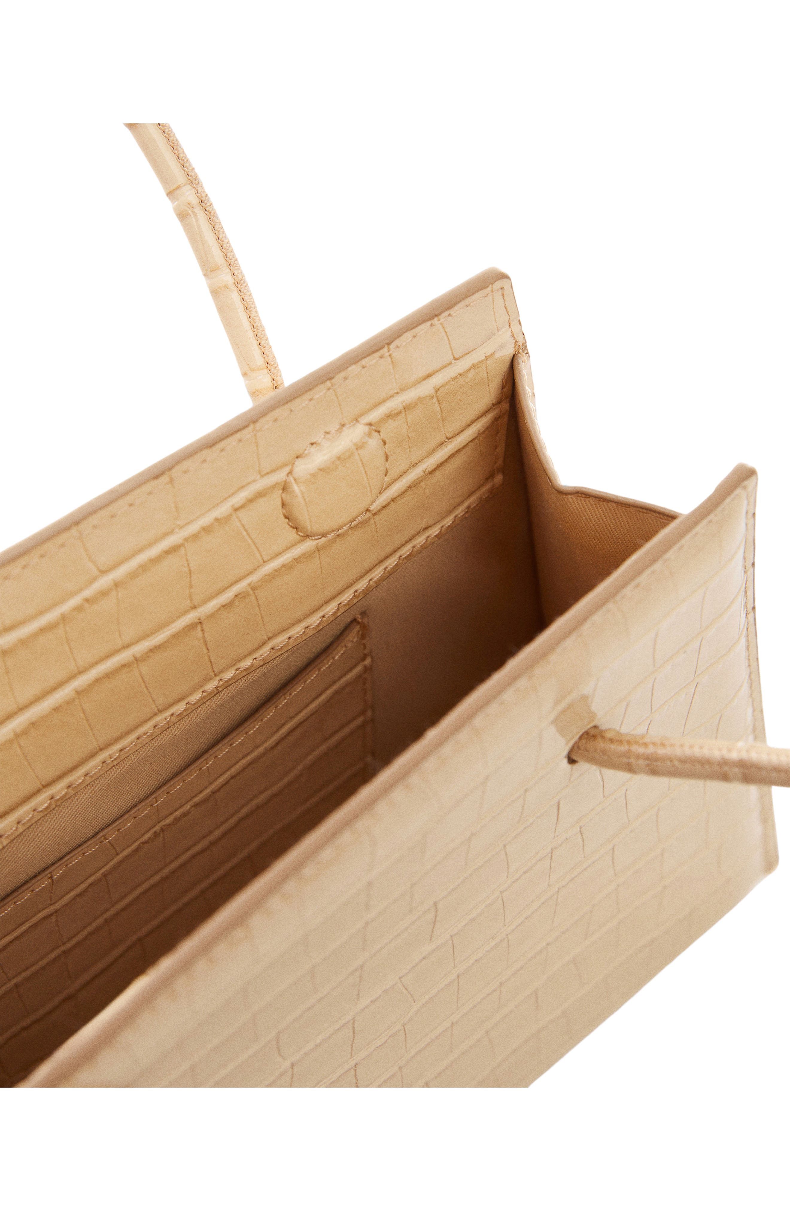 MANGO Geometric Croc Embossed Faux Leather Top Handle Bag, Alternate, color, 