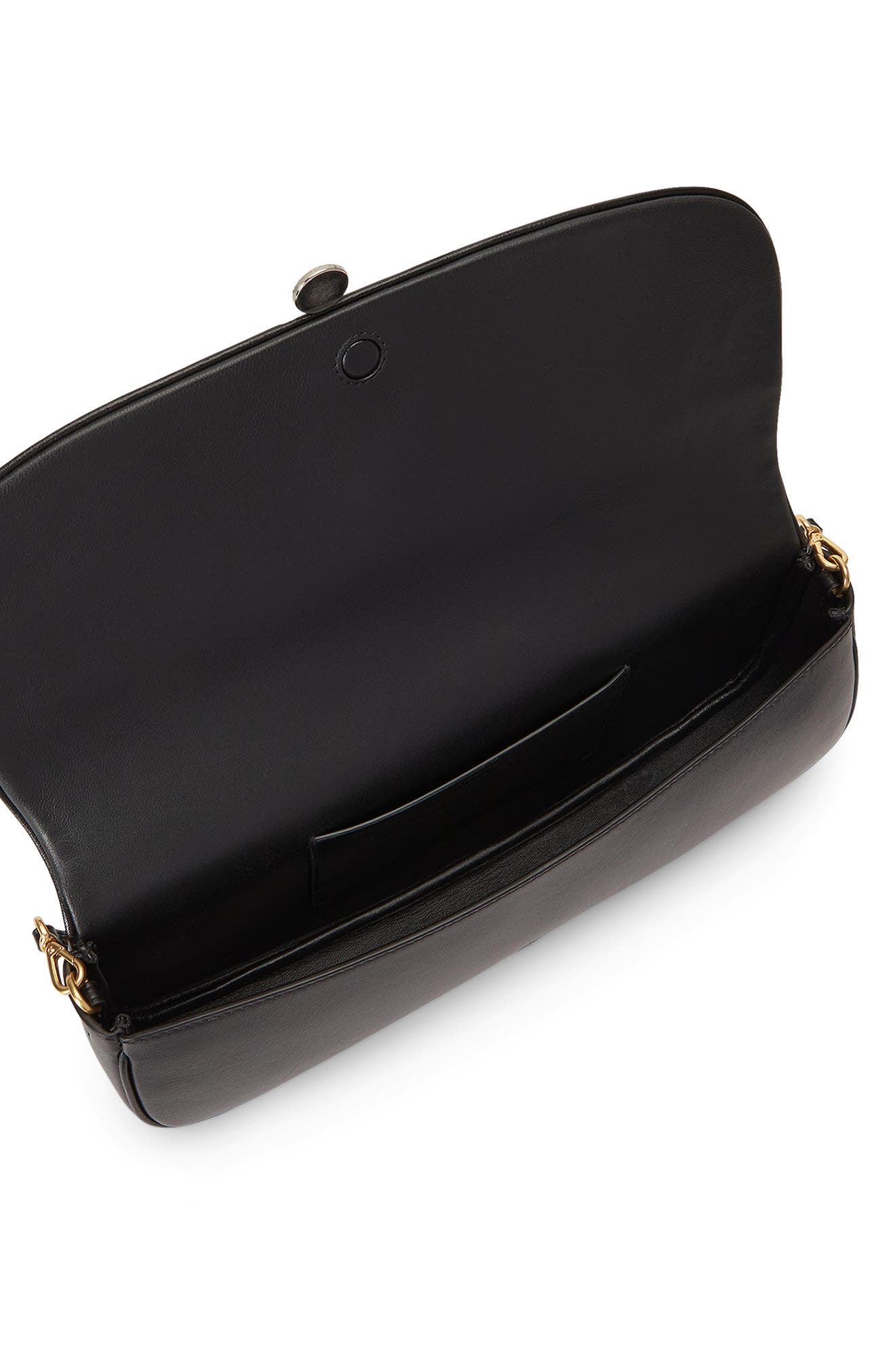 Bow Leather Clutch, Alternate, color, BLACK