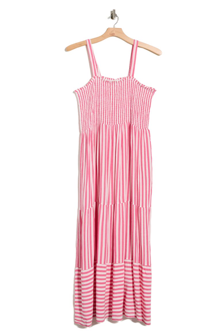 Stripe Tiered Cover-Up Maxi Dress, Main, color, PINK STRIPE