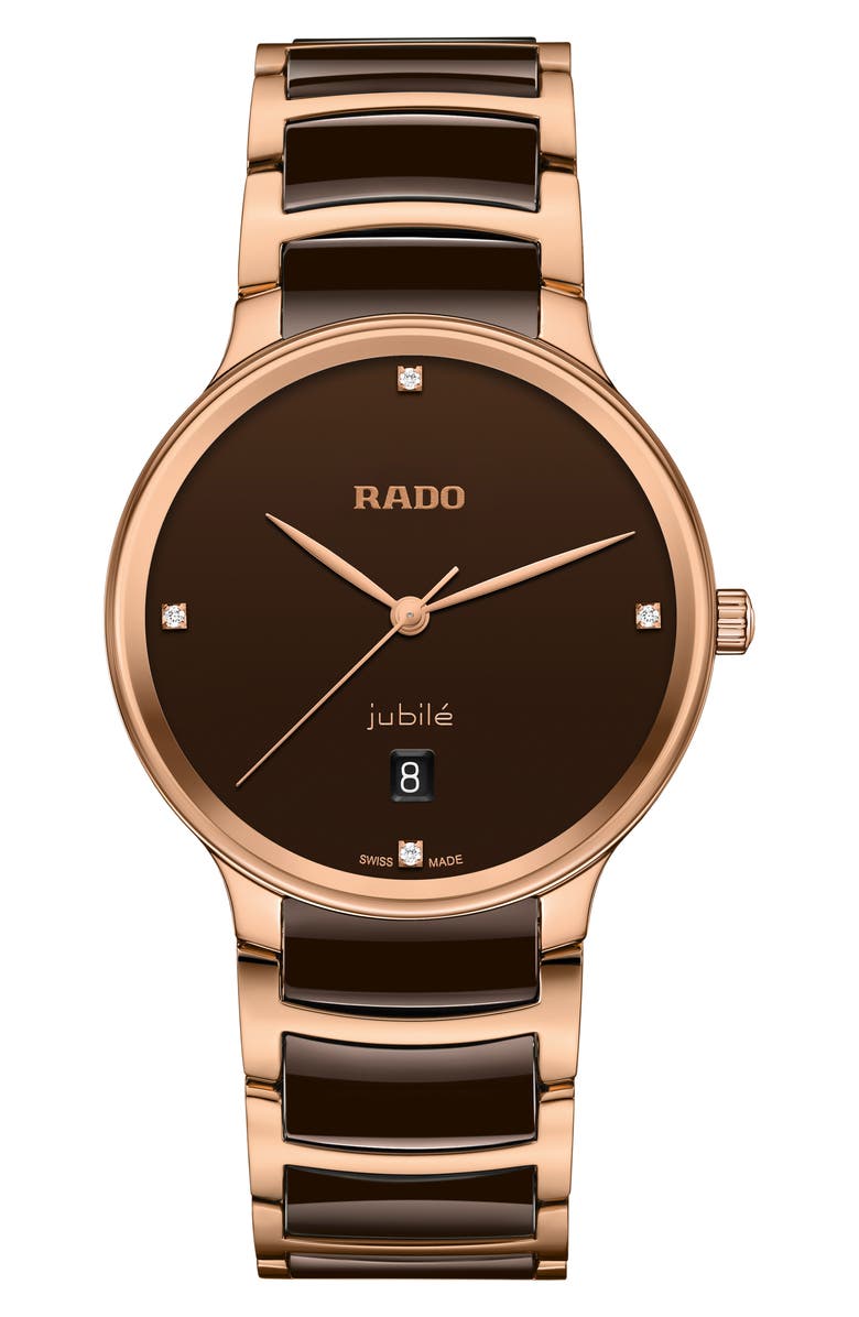 RADO Centrix Diamond Bracelet Watch, 39.5mm, Main, color, Brown