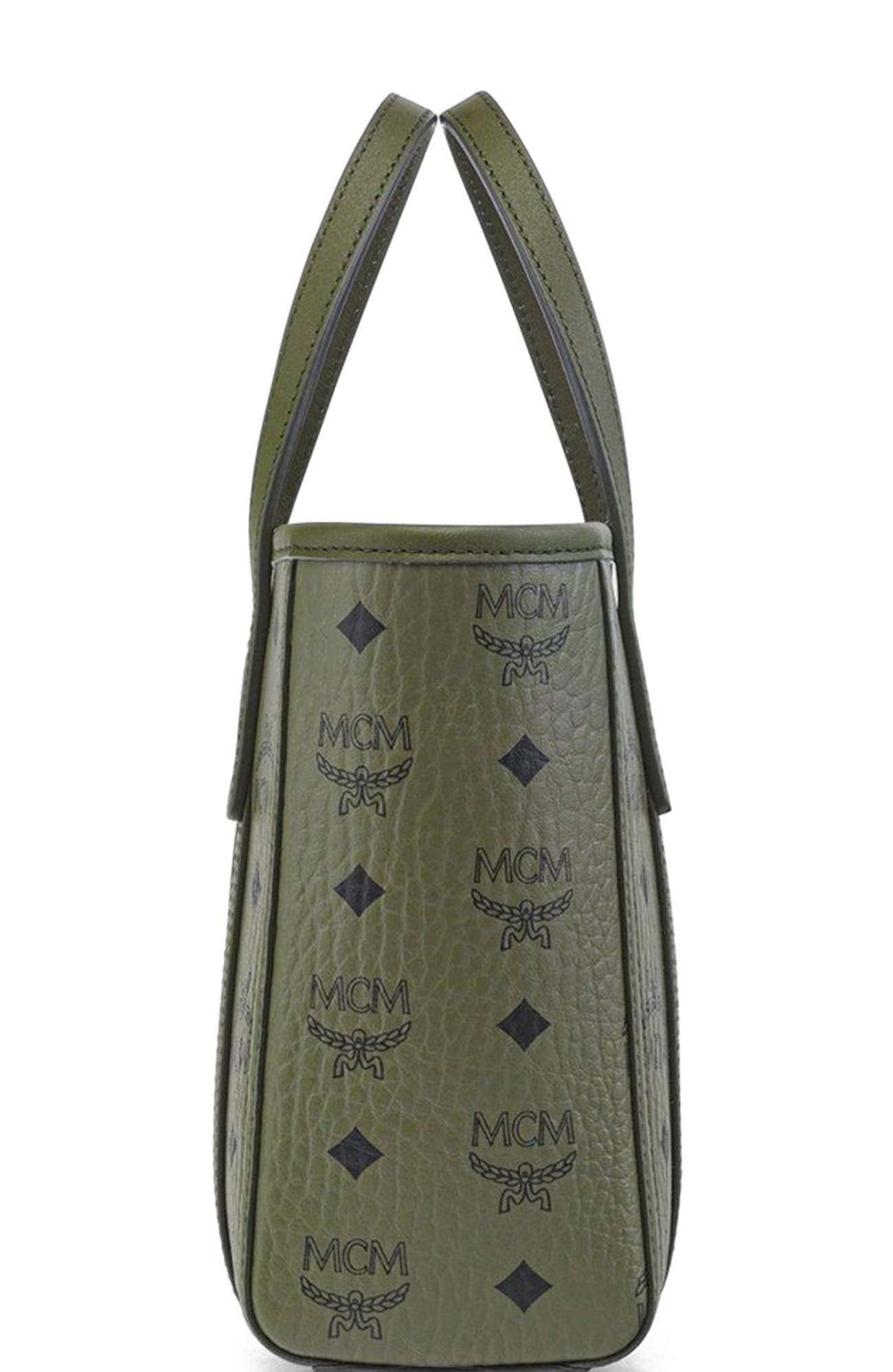 MCM Mini Toni Top-Zip Shopper in Visetos, Alternate, color, Green