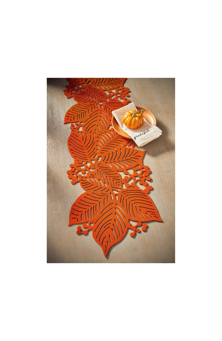 tag Leaf Berry Table Runner Terracotta Orange for Fall Decor, Alternate, color, Orange