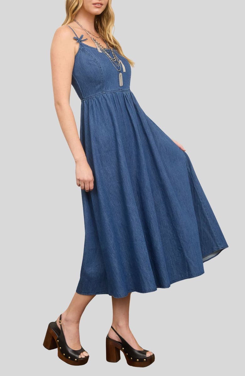 Blu Pepper Bow Strap Denim Dress, Alternate, color, Denim