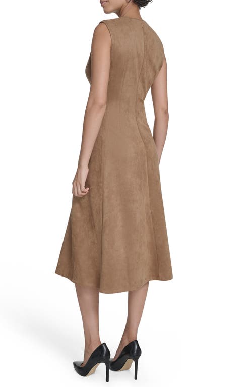 Calvin Klein Faux Suede Midi A-line Dress In Brown