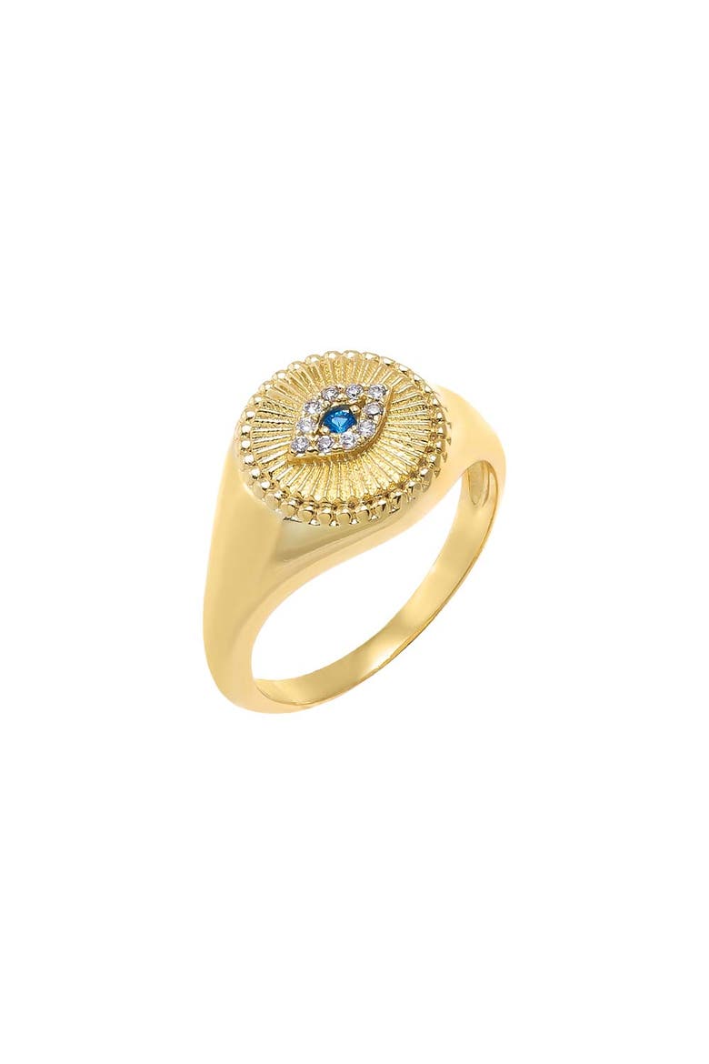 Sapphire Blue CZ Evil Eye Signet Pinky Ring, Main, color, Sapphire Blue