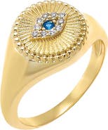 BY ADINA EDEN Sapphire Blue CZ Evil Eye Signet Pinky Ring