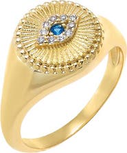 BY ADINA EDEN Sapphire Blue CZ Evil Eye Signet Pinky Ring