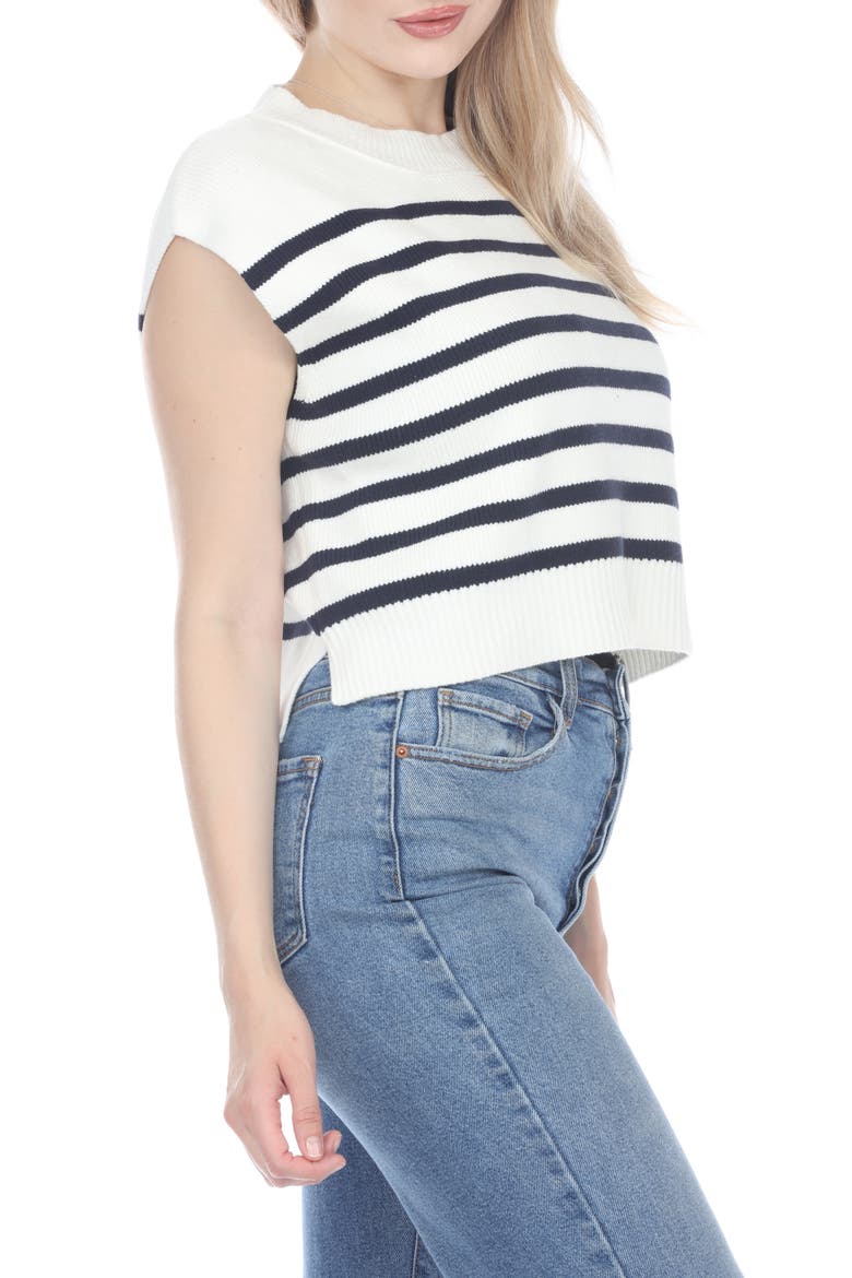 Striped Cap Sleeve Sweater, Alternate, color, WHITE