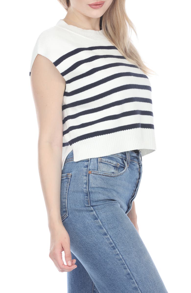 RAIN AND ROSE Striped Cap Sleeve Sweater, Alternate, color, White