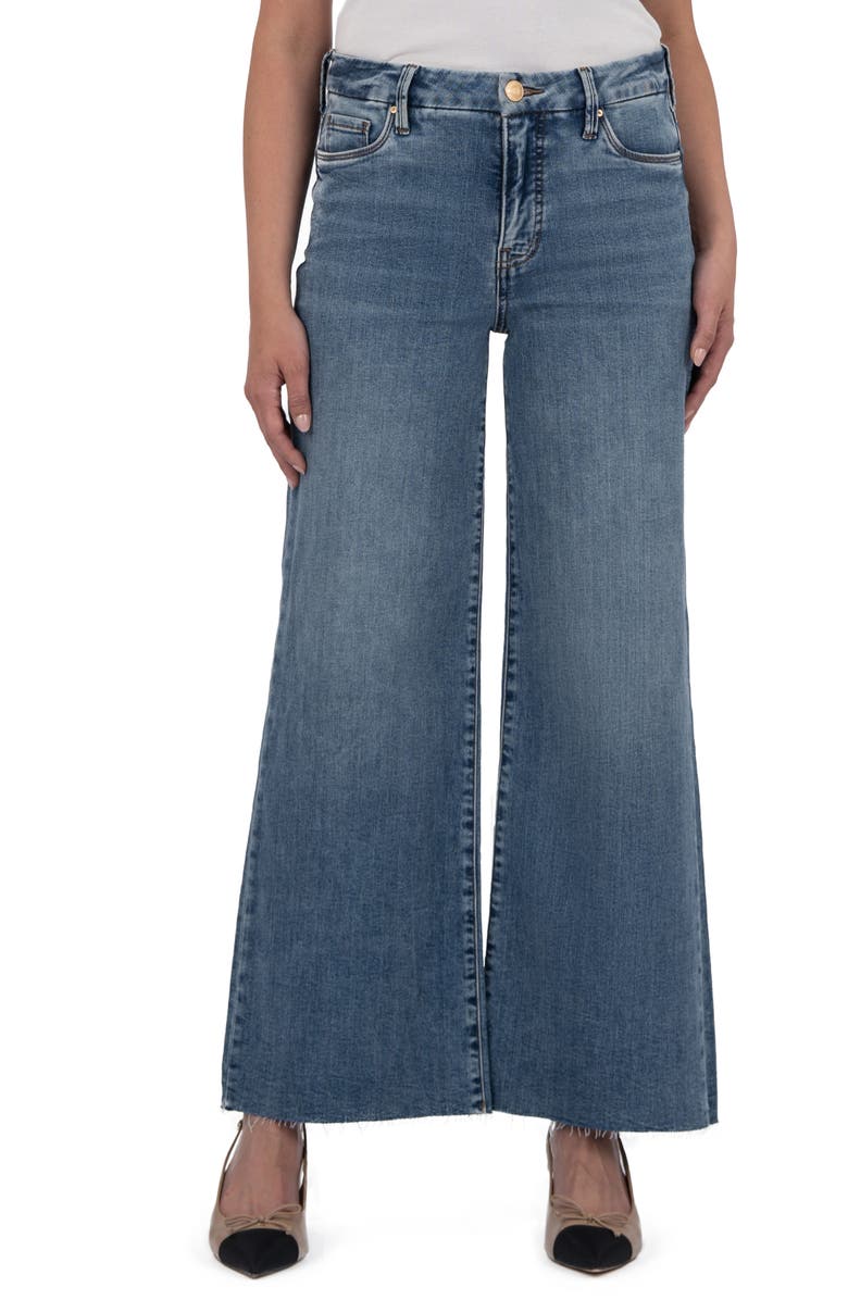 KUT from the Kloth Meg Fab Ab High Waist Raw Hem Ankle Wide Leg Jeans, Main, color, Optimism Blue