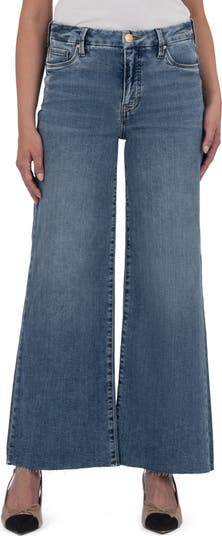 Meg Fab Ab High Waist Raw Hem Ankle Wide Leg Jeans