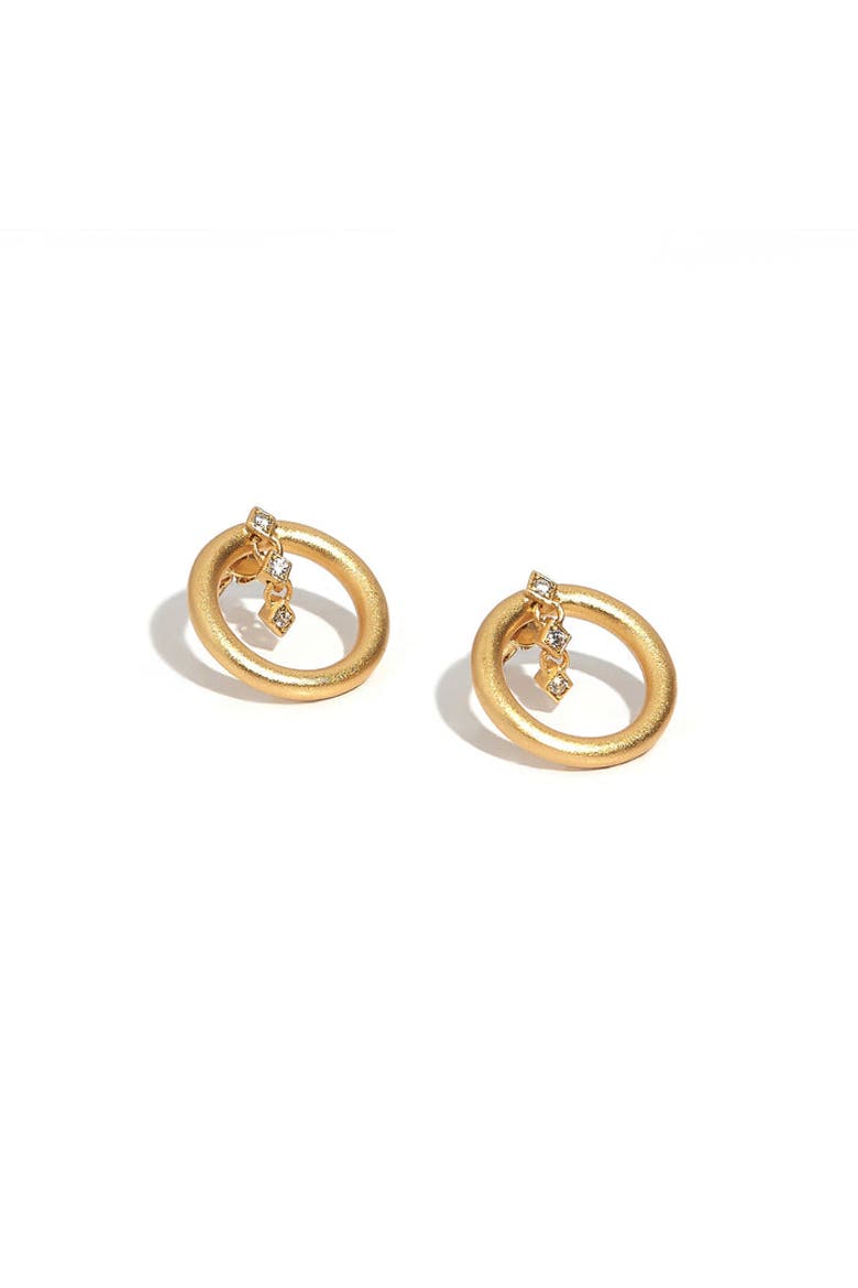 Hoop with Three Stones Earrings, Main, color, Yellow Gold