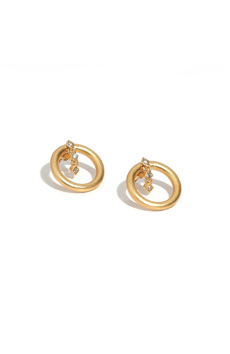 ZARUX Hoop with Three Stones Earrings, Main, color, Yellow Gold