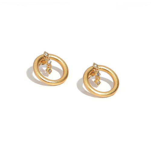 Zarux Hoop With Three Stones Earrings In Gold