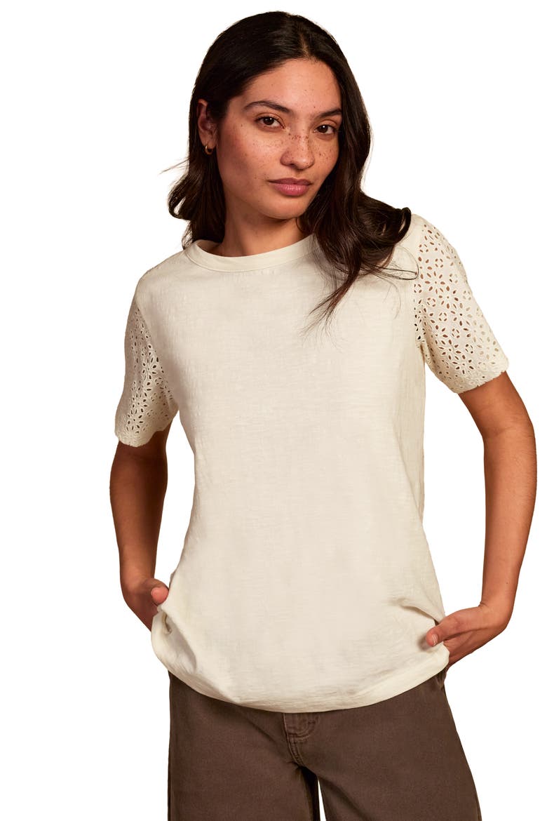 Eyelet Sleeve Soft-Drape Jersey T-Shirt, Main, color, Chalk