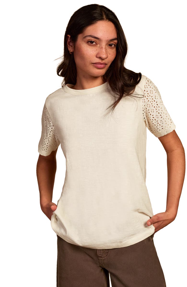 Celtic & Co. Eyelet Sleeve Soft-Drape Jersey T-Shirt, Main, color, Chalk