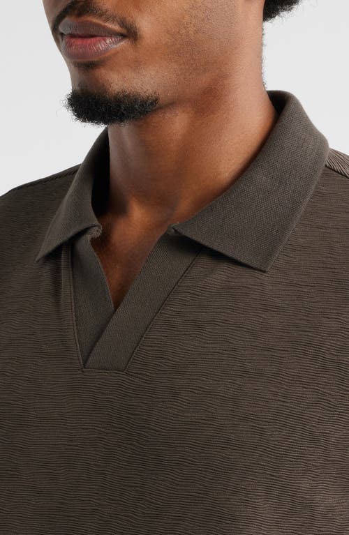 Open Edit Wave Texture Johnny Collar Polo In Brown