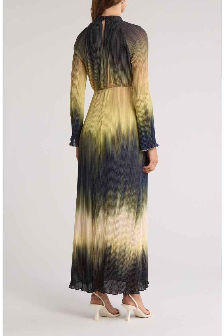 Calina Ombré Long Sleeve Plissé Maxi Dress, Alternate, color, ARMY OMBRE