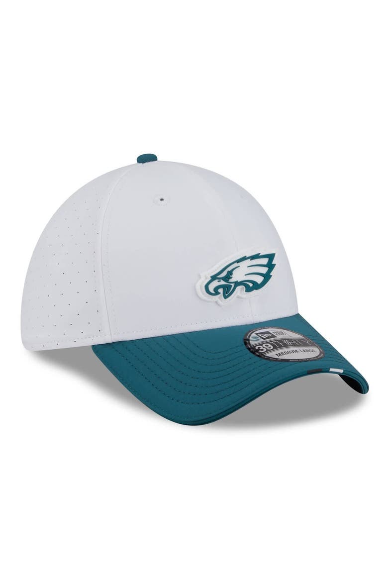 Men's New Era  White/Midnight Green Philadelphia Eagles 2025 NFL Training Camp 39THIRTY Flex Hat, Alternate, color, White