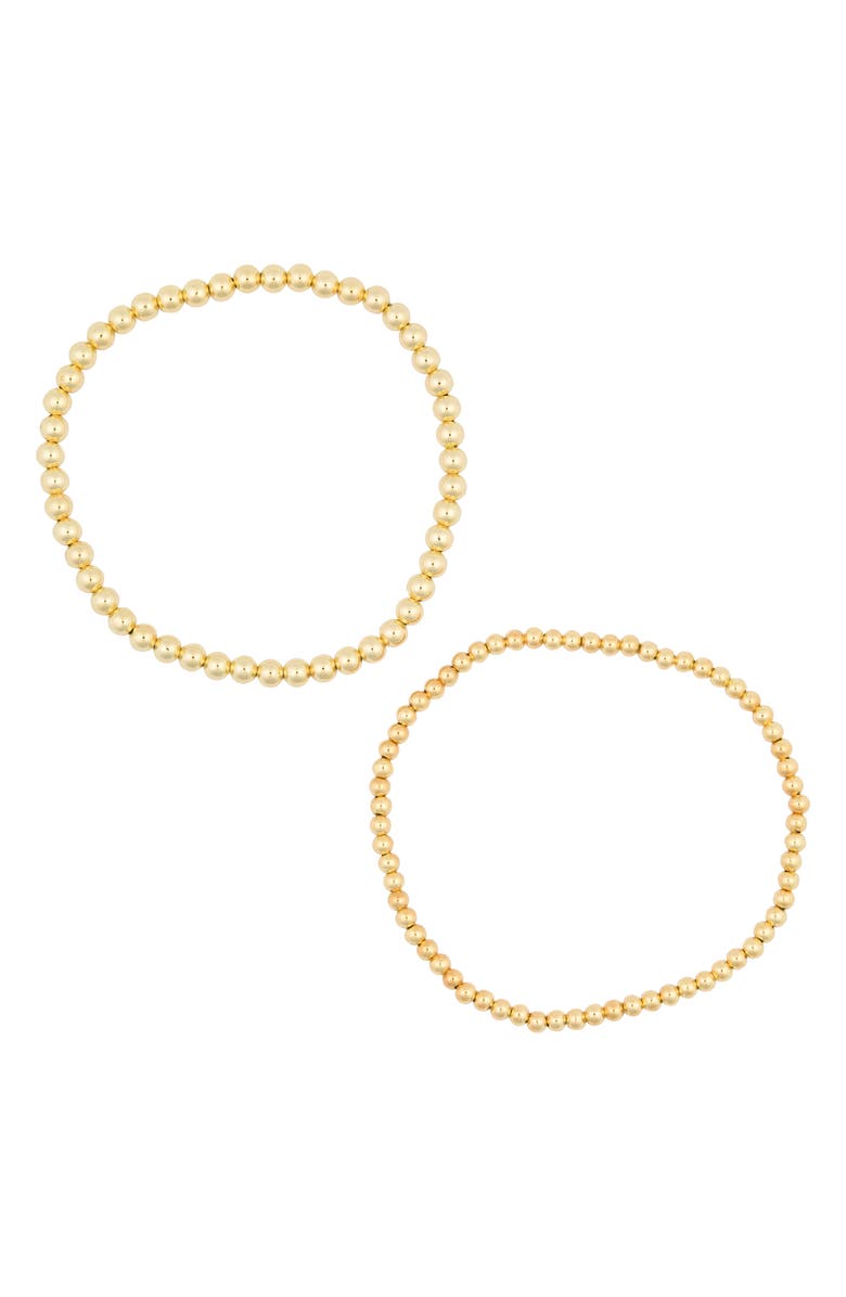 Sterling Forever 14K Gold Plated Beaded Stretch Bracelet Set, Main, color, Gold