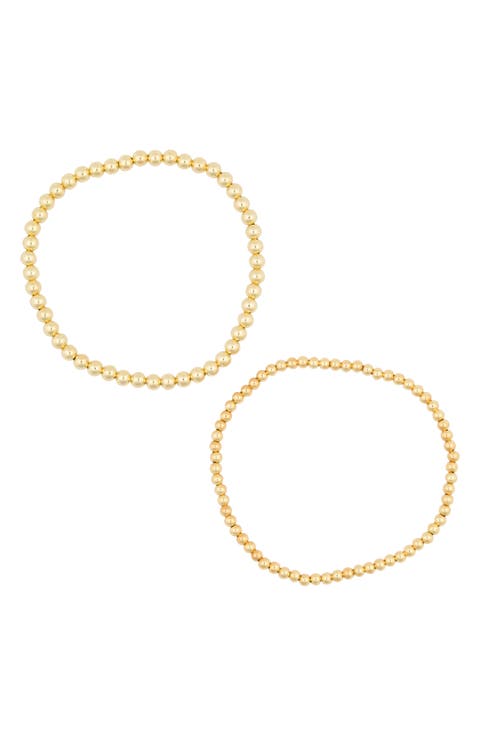 14K Gold Plated Beaded Stretch Bracelet Set
