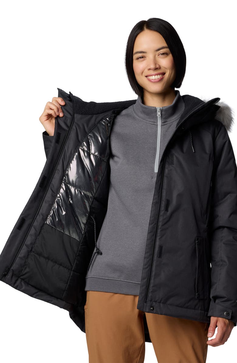 Columbia Suttle Mountain<sup>™</sup> III Water Repellent Insulated Jacket with Faux Fur Trim, Alternate, color, Black