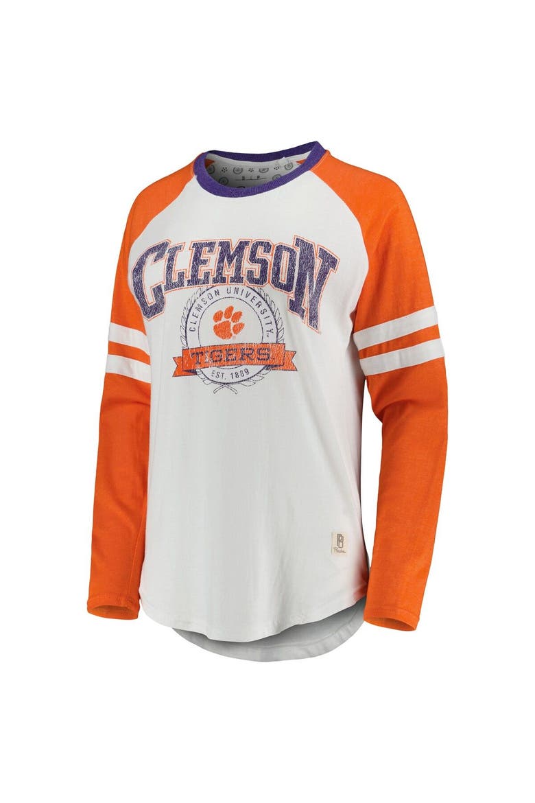 Women's Pressbox White/Orange Clemson Tigers Brooking Sleeve Stripe Raglan Long Sleeve T-Shirt, Alternate, color, White