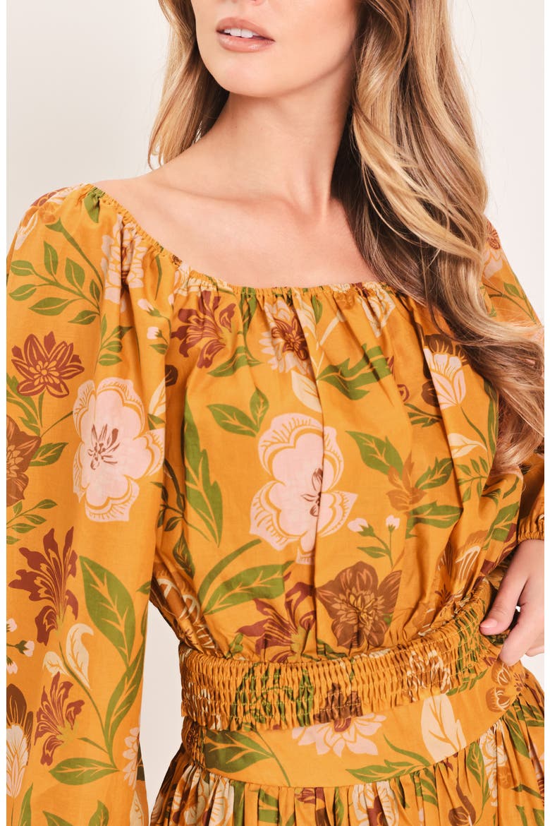 Floral Bishop Sleeve Crop Top, Alternate, color, MUSTARD