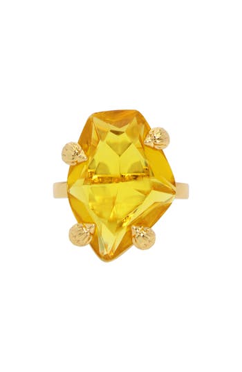 Kurt Geiger London Crystal Stud Cocktail Ring In Yellow