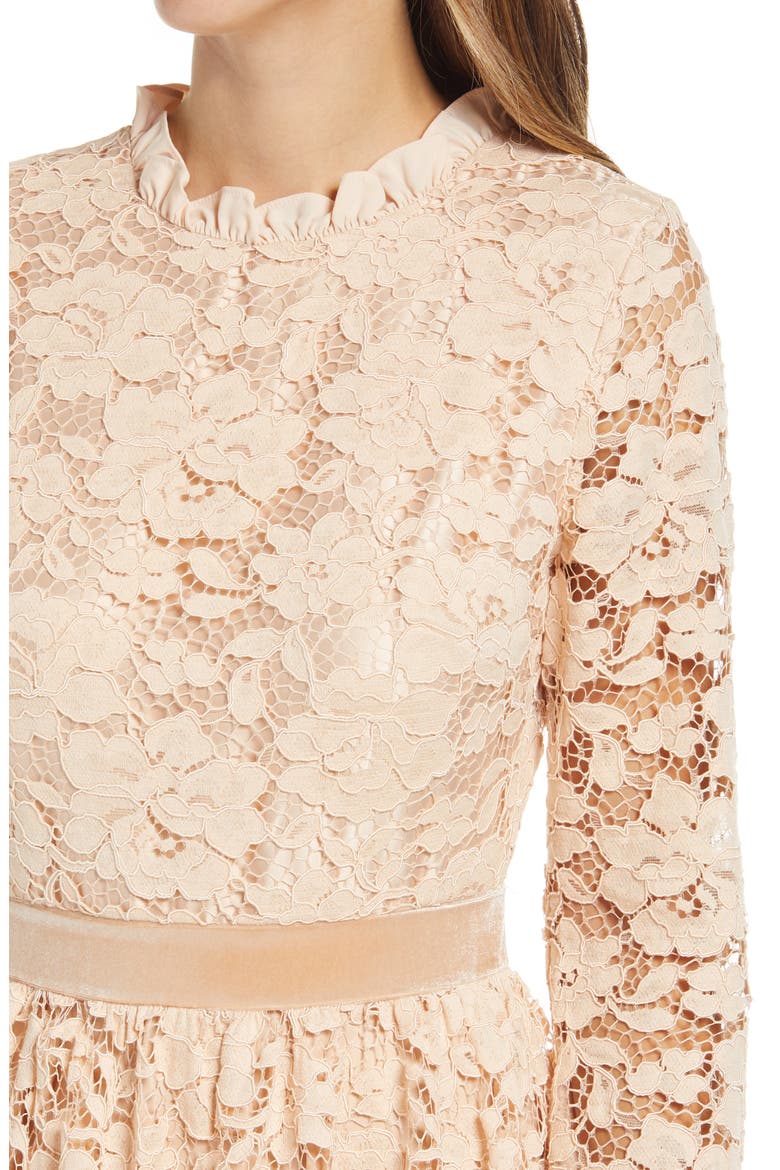 Ruffle Lace Long Sleeve Dress, Alternate, color, BEIGE ALMOND