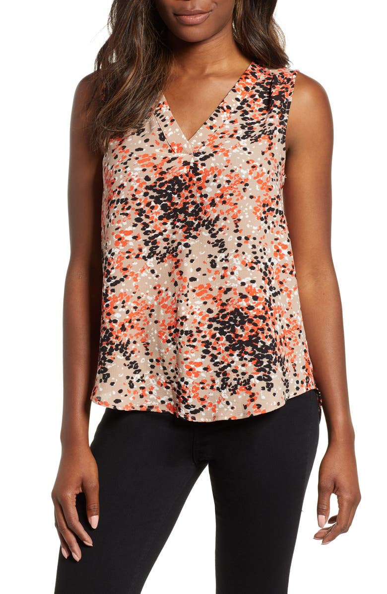 GIBSONLOOK Gibson Stretch Crepe Split Neck Sleeveless Blouse, Main, color,